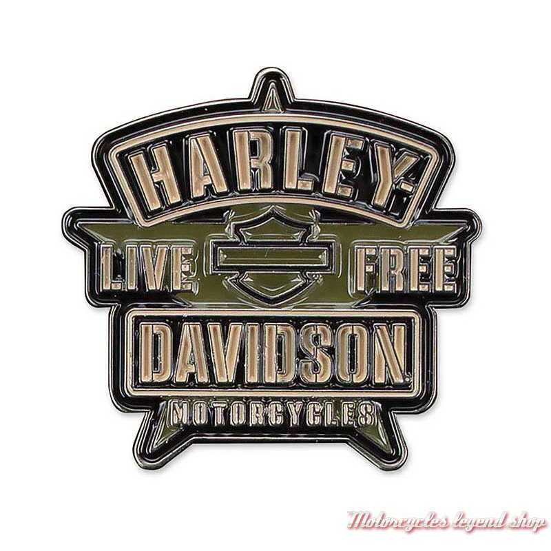 Pin's Resolute Harley-Davidson, étoile, émail, noir, kaki, P343942