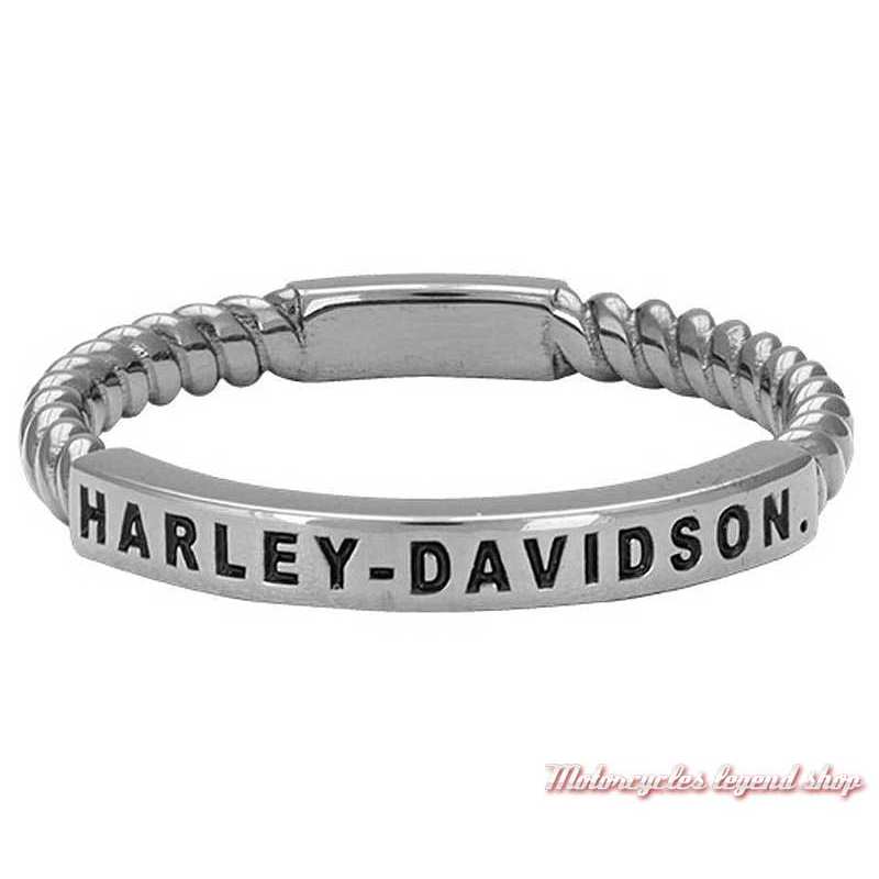 Bague argent Rope Harley-Davidson femme, torsadé, fini gris platine, HDR0488