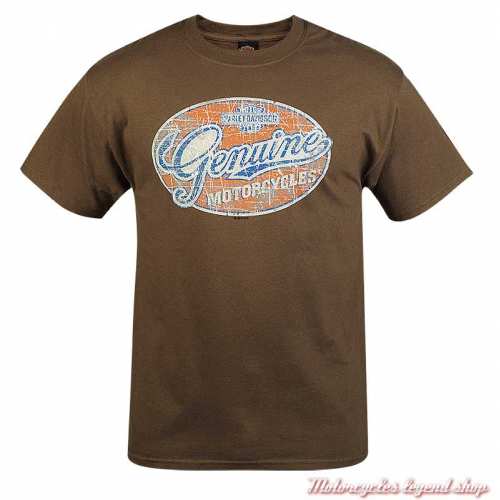 Tee-shirt Genuine Grunge Harley-Davidson homme, marron, manches courtes, Cornouaille Moto Quimper Bretagne