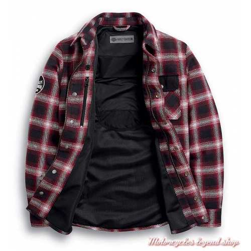 Chemise à carreaux Arterial Harley-Davidson homme, noir, rouge, résistant abrasion, homologué CE, ouvert, 98124-20EM