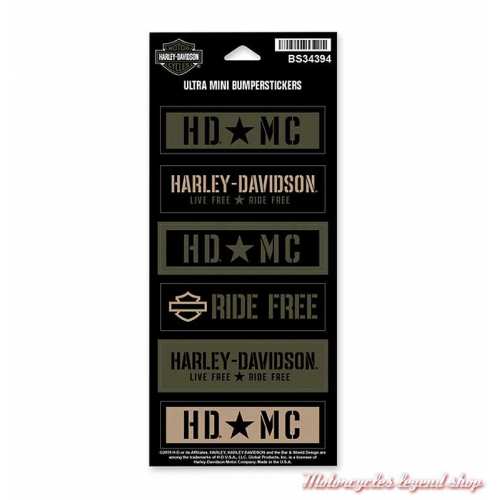 6 Mini Stickers Resolute Harley-Davidson, HDMC, noir, kaki, beige, BS34394