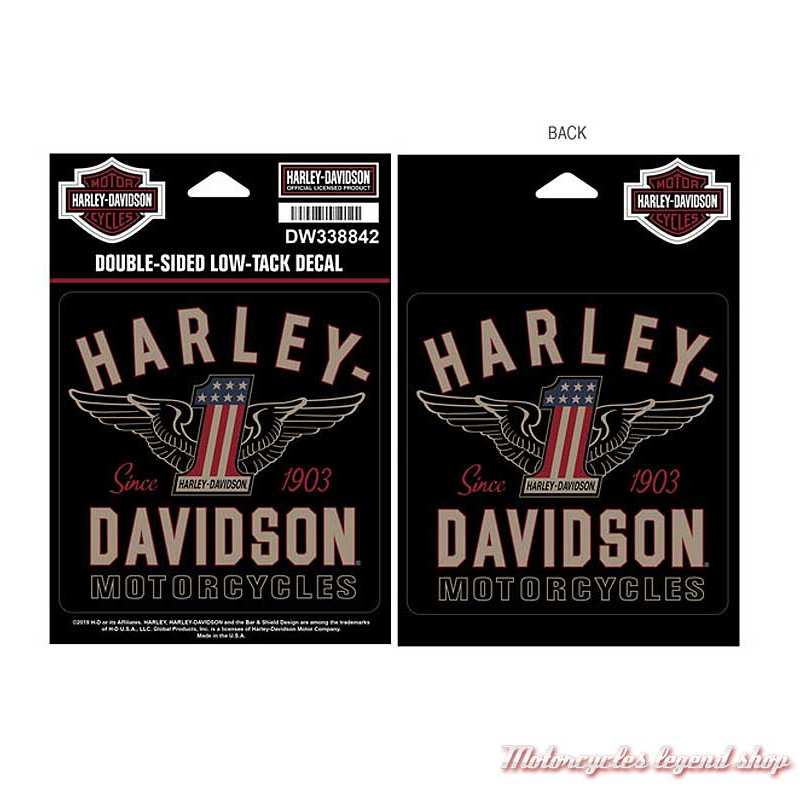 Stickers de vitre One U.S ailé Harley-Davidson, double face, DW338842