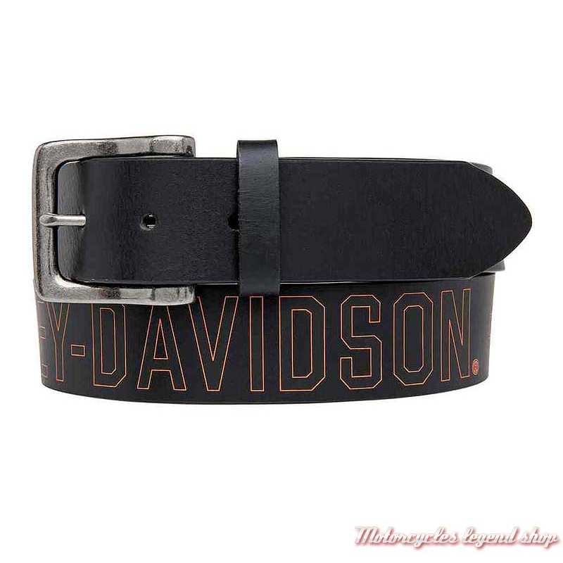 Ceinture cuir Milwaukee Original Harley-Davidson homme, cuir noir, orange, boucle amovible, HDMBT11031