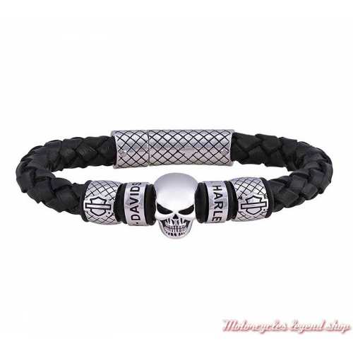 Bracelet cuir Skull Harley-Davidson homme