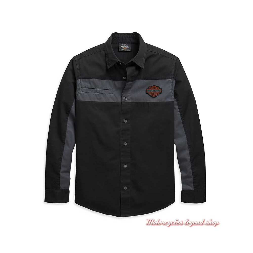 Chemise Copperblock Harley-Davidson homme, manches longues, noir, gris, coton, 99081-20VM