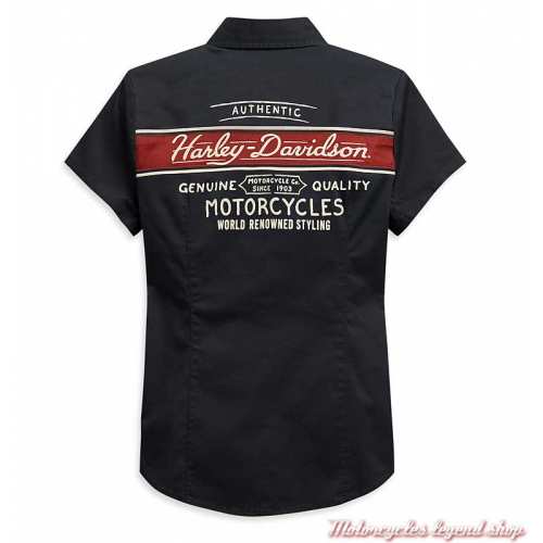 Chemisier Washed Harley-Davidson femme, manches courtes, noir, brique, coton, dos, 99122-20VW