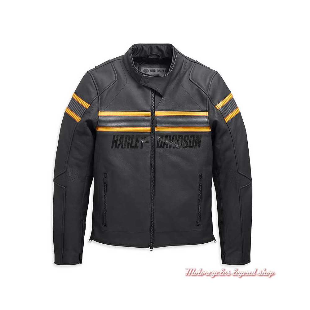 Blouson cuir Sidari Harley-Davidson homme, noir, bandes jaunes, homologué CE, 98007-20EM 